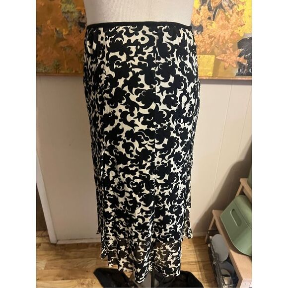 Anthropologie UNIQUE Evelyn Black and Cream Fringed Nylon Elastic Waist Skirt Si - Picture 3 of 7